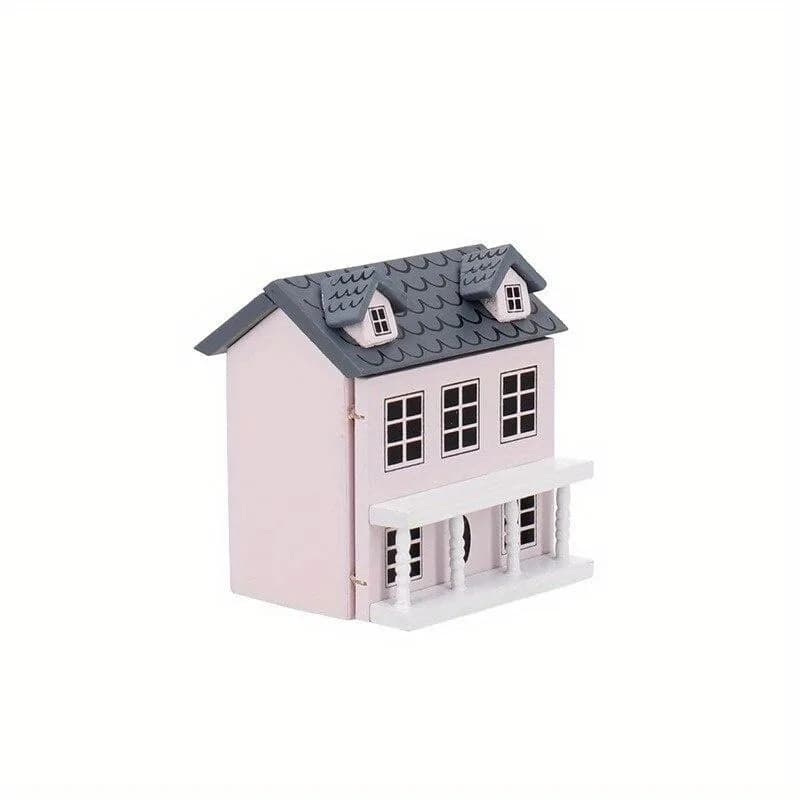 Maison de poupée 1:12, mini-meubles, mur rose et bleu, toit gris, jolie villa de poche, petite maiso