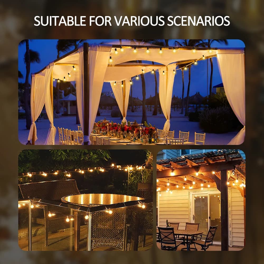 Guirxiété Lumineuse Solaire G40. Lumières Extérieures avec Ampoules LED Incassables, Résistantes aux