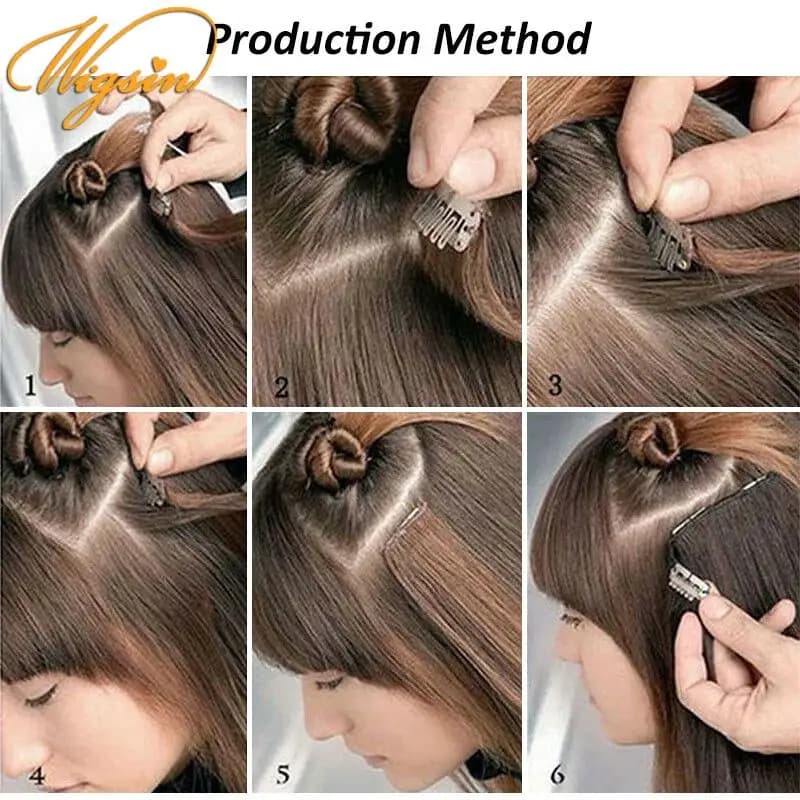 WIGSIN 6 pièces/ensemble synthétique 24 pouces longue Extension de cheveux raides postiche soyeuse p