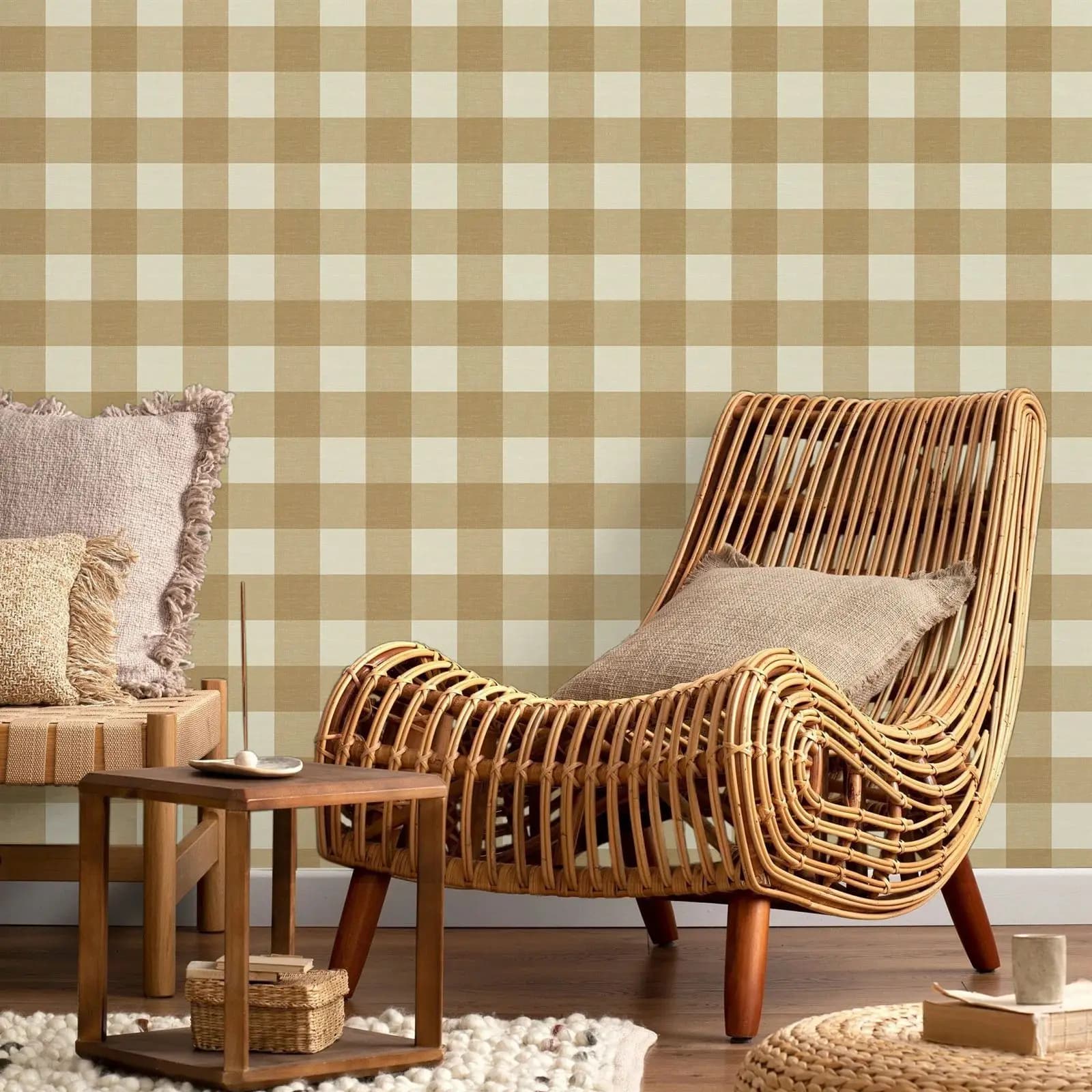 Papier peint à carreaux vichy jaune, papier peint géométrique pour la décoration de la chambre à cou