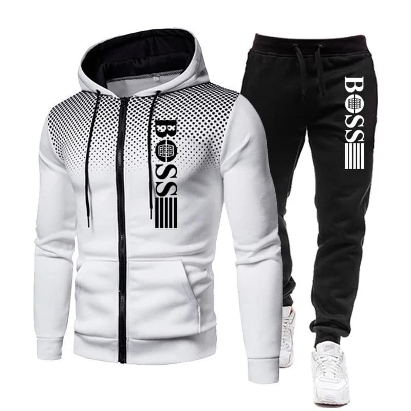 Ensemble deux pièces à capuche et pantalon décontracté pour homme, vêtement de sport chaud et fitnes