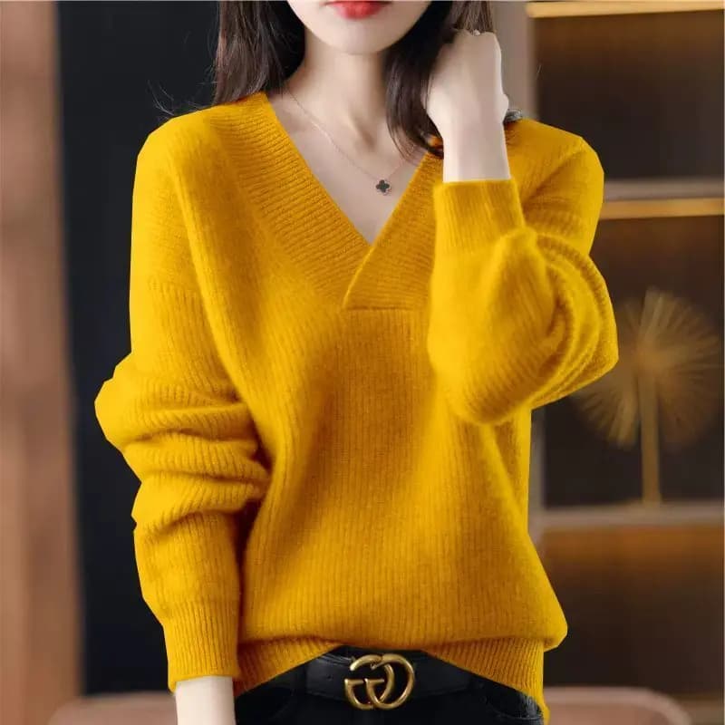 Pulls et pulls pour femmes, manches longues, col en v, couleur unie, décontracté, court, tricoté, no