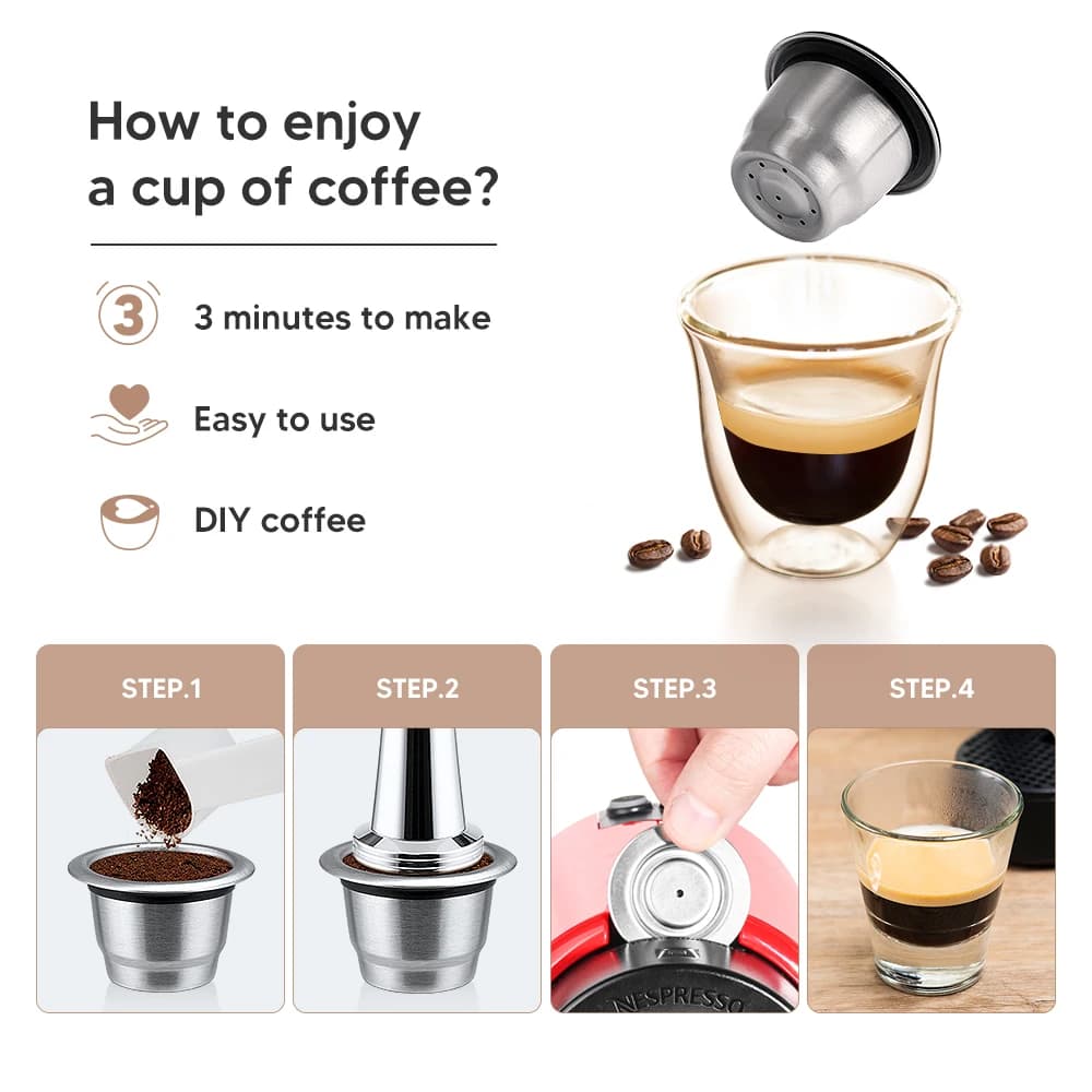 Capsules de café Nespresso réutilisables, tasse en acier inoxydable, rechargeables, filtre de rempli