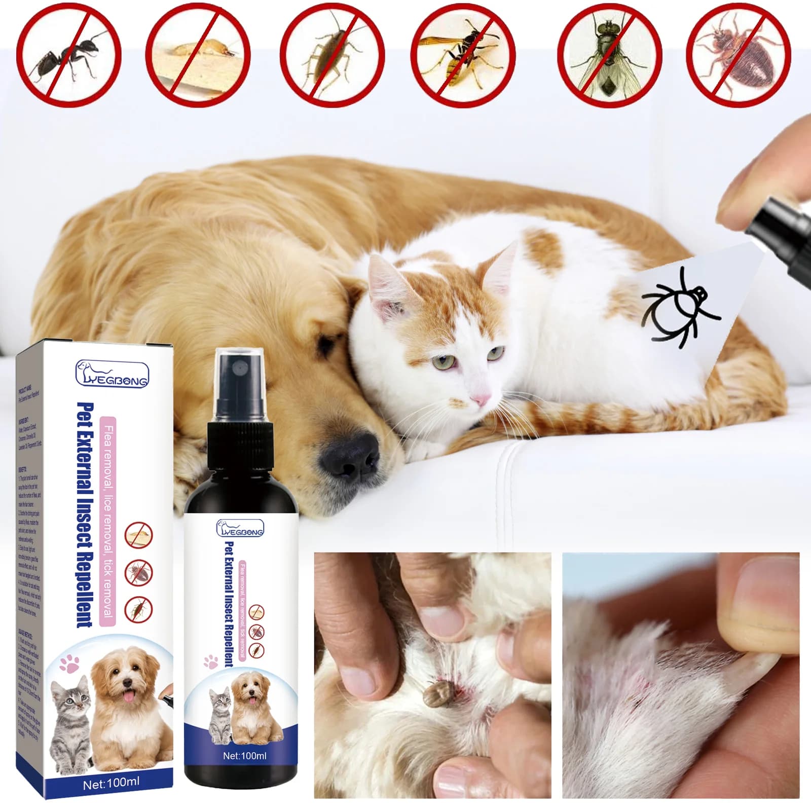 Spray naturel pour les puces pour chiens et chats, répulsif pour les puces et les tiques à base de p