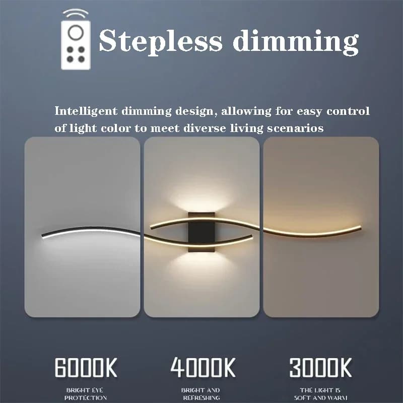 Moderne LED bande applique Double courbe télécommande lumière chevet décor noir or appliques murales