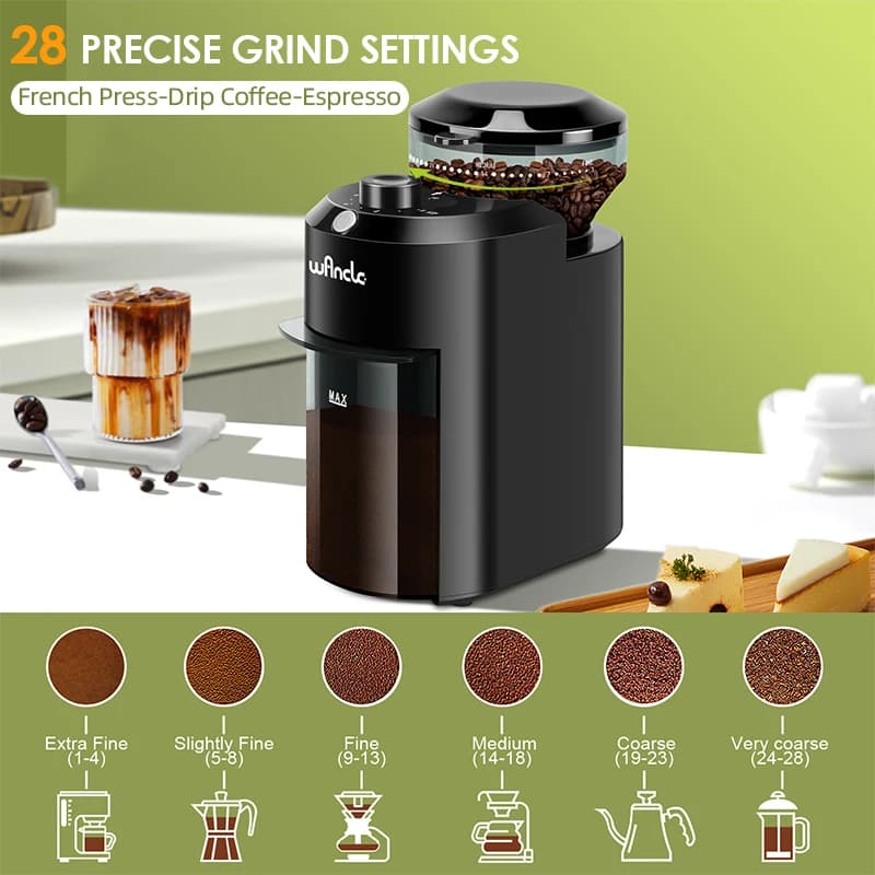 Wancle – moulin à café électrique réglable, broyage de grains de café conique avec 28 réglages de br