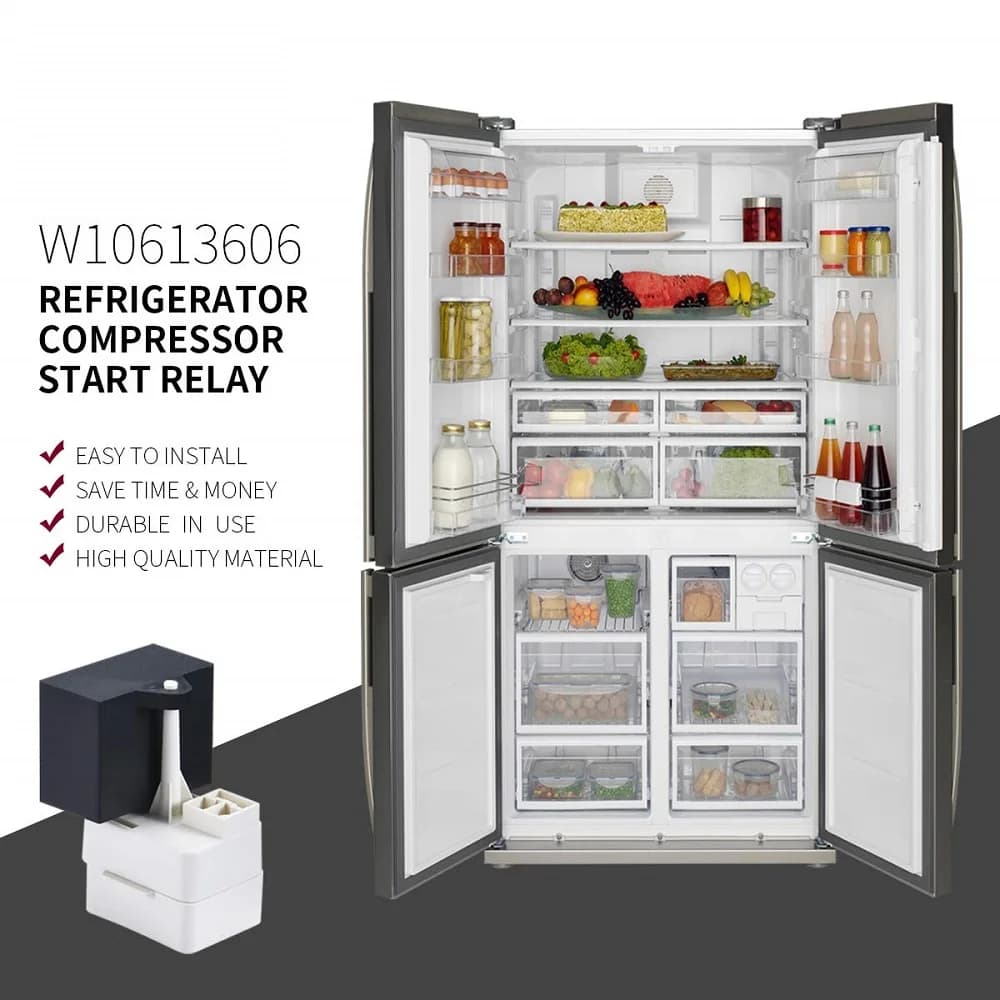W 10613606   Relais de démarrage et condensateur de compresseur de réfrigérateur pour Whirlpool Kitc