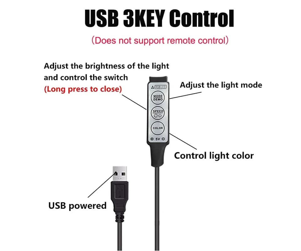 Bande LED RGB contrôleur Mini 3 24 44 touches connecteur USB télécommande IR variateur pour 5050 283
