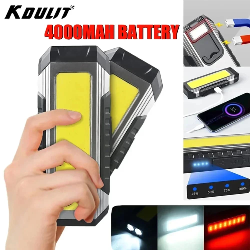 Lampe de travail LED COB aste par USB, lanterne portable avec aimant, 7 modes d'éclairage, torche d'