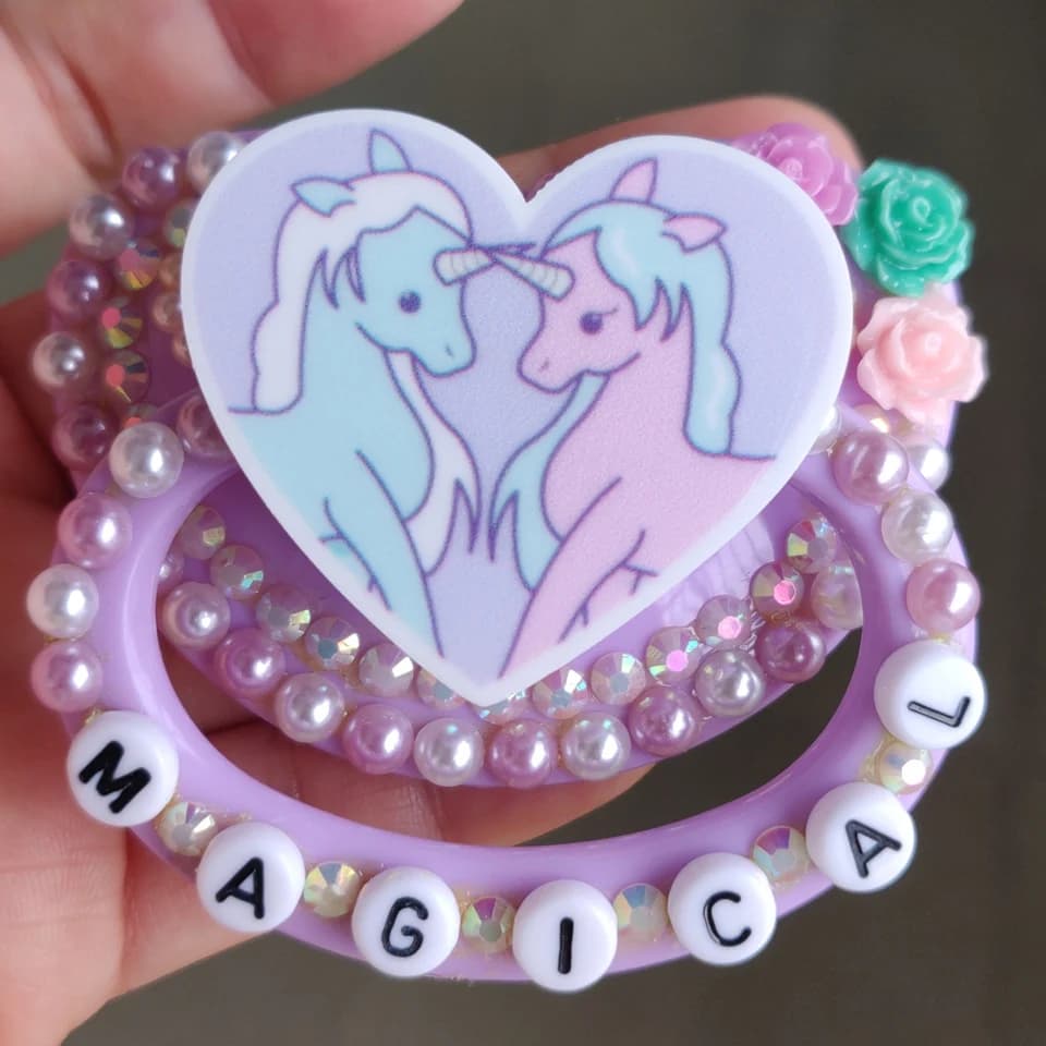 Sucette en silicone pour adulte, motif licorne violette, 100% faite à la main, taille adulte, abdl D