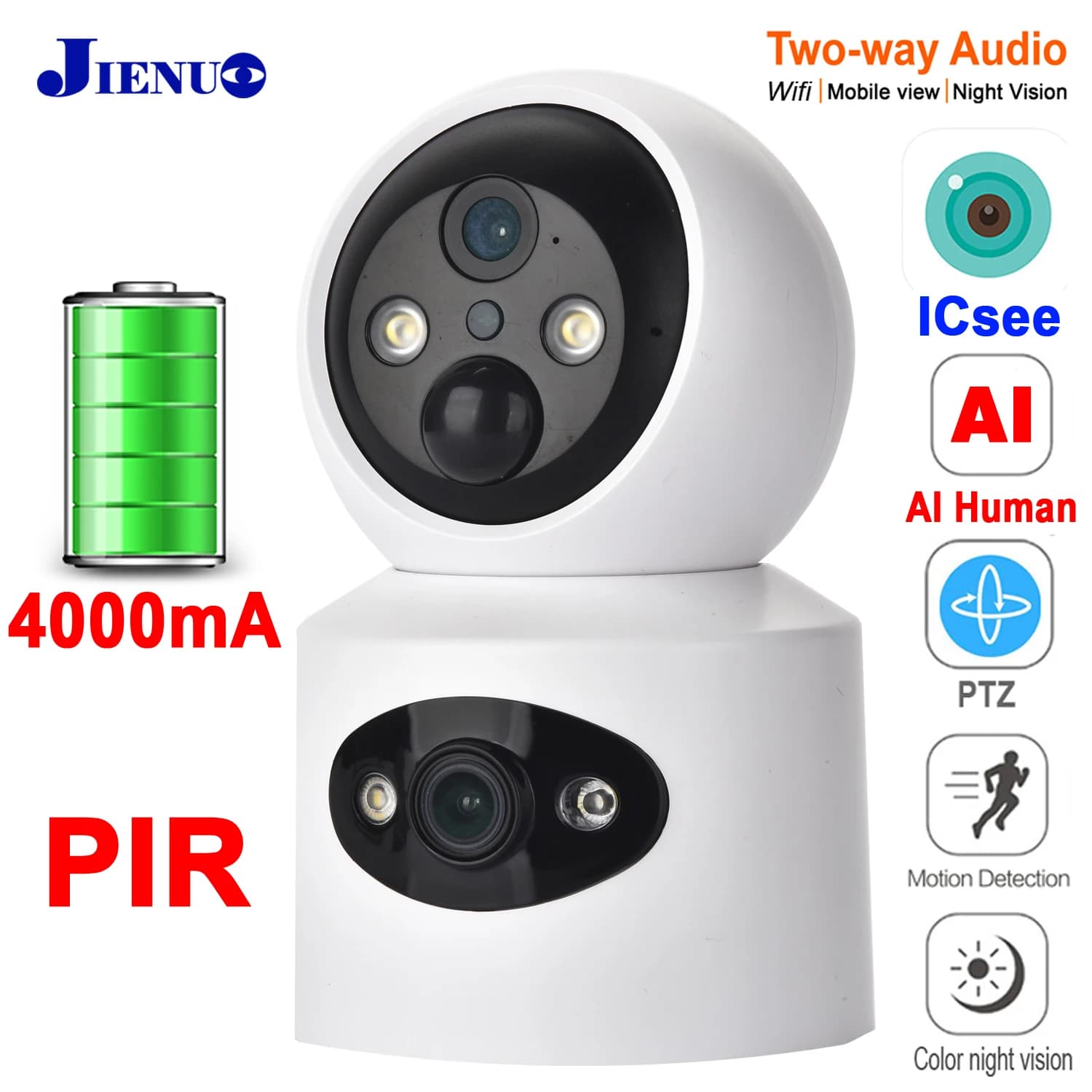 Caméra de surveillance IP PTZ HD HD, dispositif de sécurité domestique sans fil, avec batterie 4000 