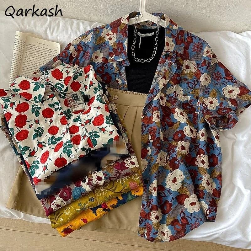 Chemises imprimées pour femmes, Baggy, Vintage, Esthétique, Confortable, Hawaïen, Personnel, Harajuk