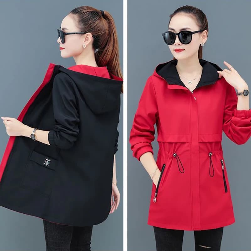Trench-Coat Double face pour femmes, coupe-vent mi-long, à capuche, hauts d'étudiant, Gabardina Muje