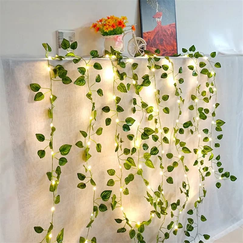 Guirxiété lumineuse verte pour sapin de Noël, fleur, cuir chevelu, vigne artificielle, lumières dégr