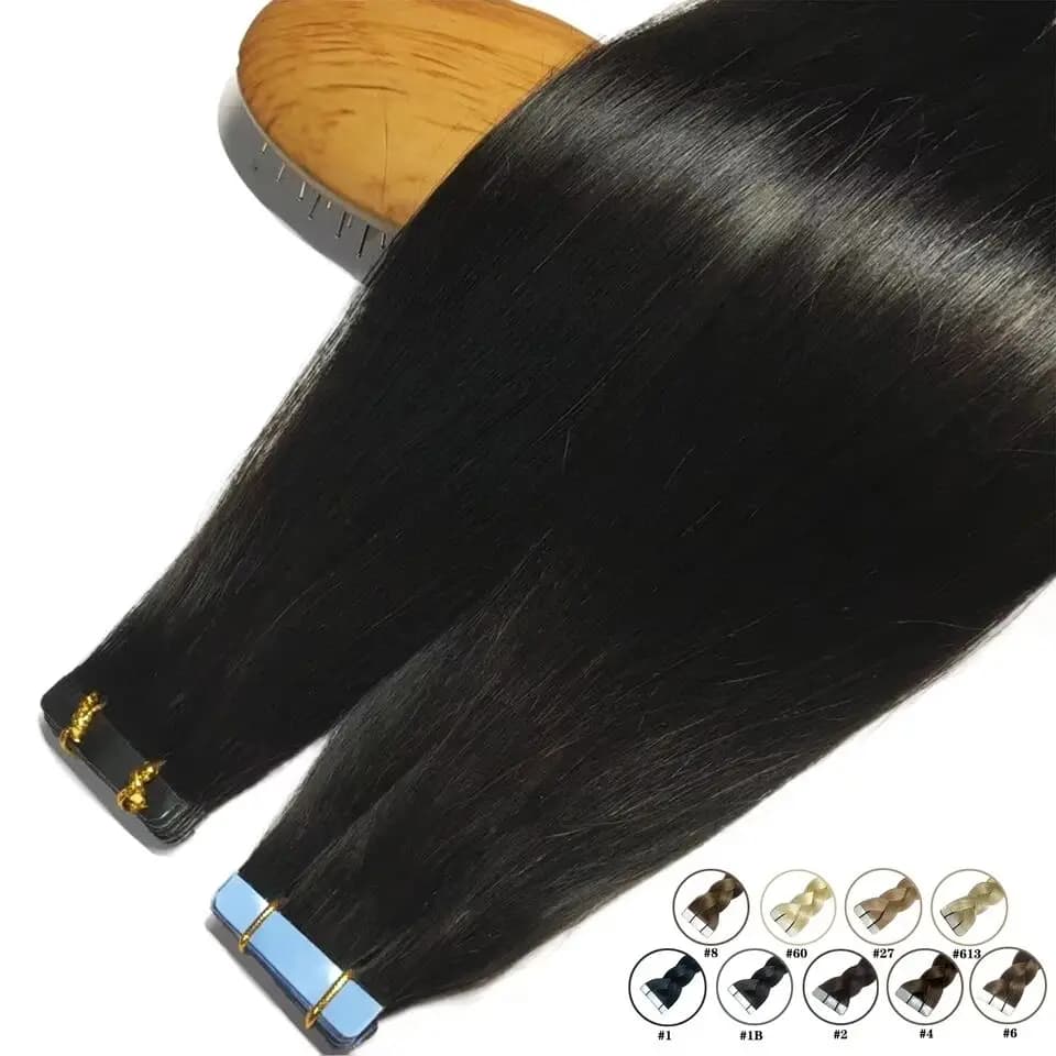 Bande adhésive 100% vrais cheveux humains Remy cheveux humains brésiliens Extensions droites peau tr