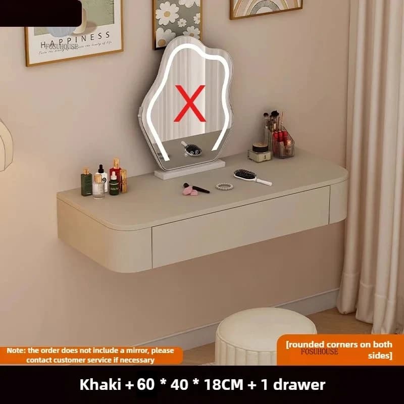 Coiffeuse murale suspendue de style français, table de maquillage flottante minimaliste et compacte 