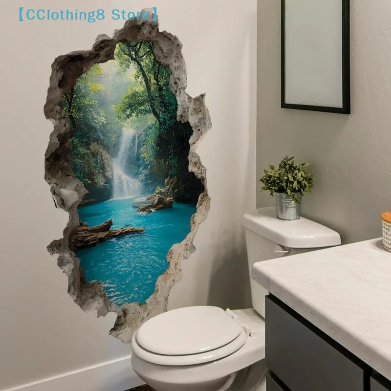 Autocollants muraux paysagers avec cascade Hole Valley, autocollants décoratifs pour chambres à couc