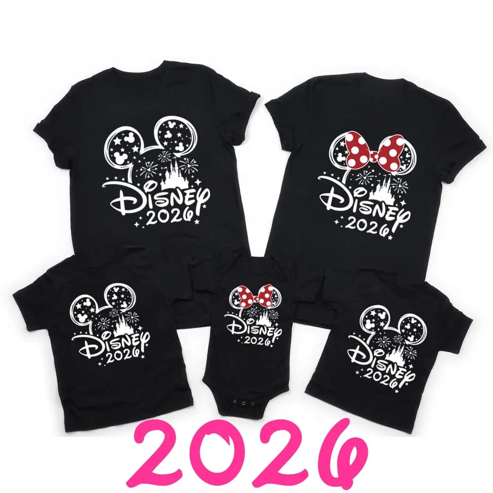 Chemises assorties en coton pour la famille Disney 2026 Mickey Minnie Mouse, T-shirts pour papa, mam