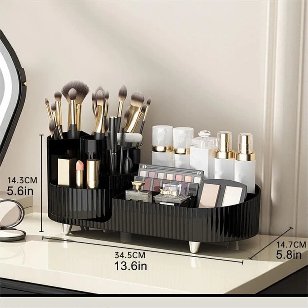 Support de rangement pour cosmétiques avec base rotative et compartiments divisés pour boîte de rang