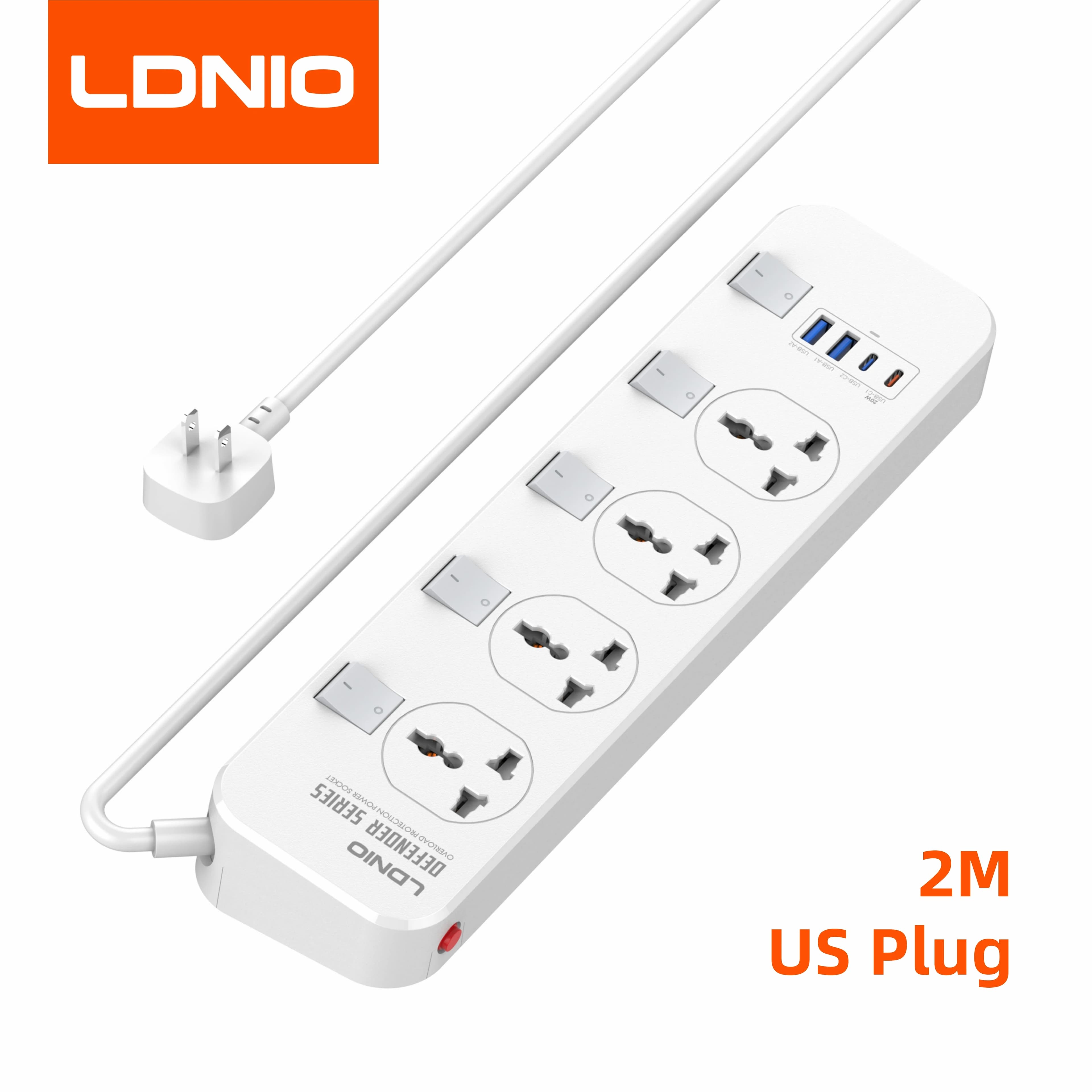 LDNIO – rallonge universelle Multiple, prise UK US EU, carte d'extension électrique de 2M avec inter