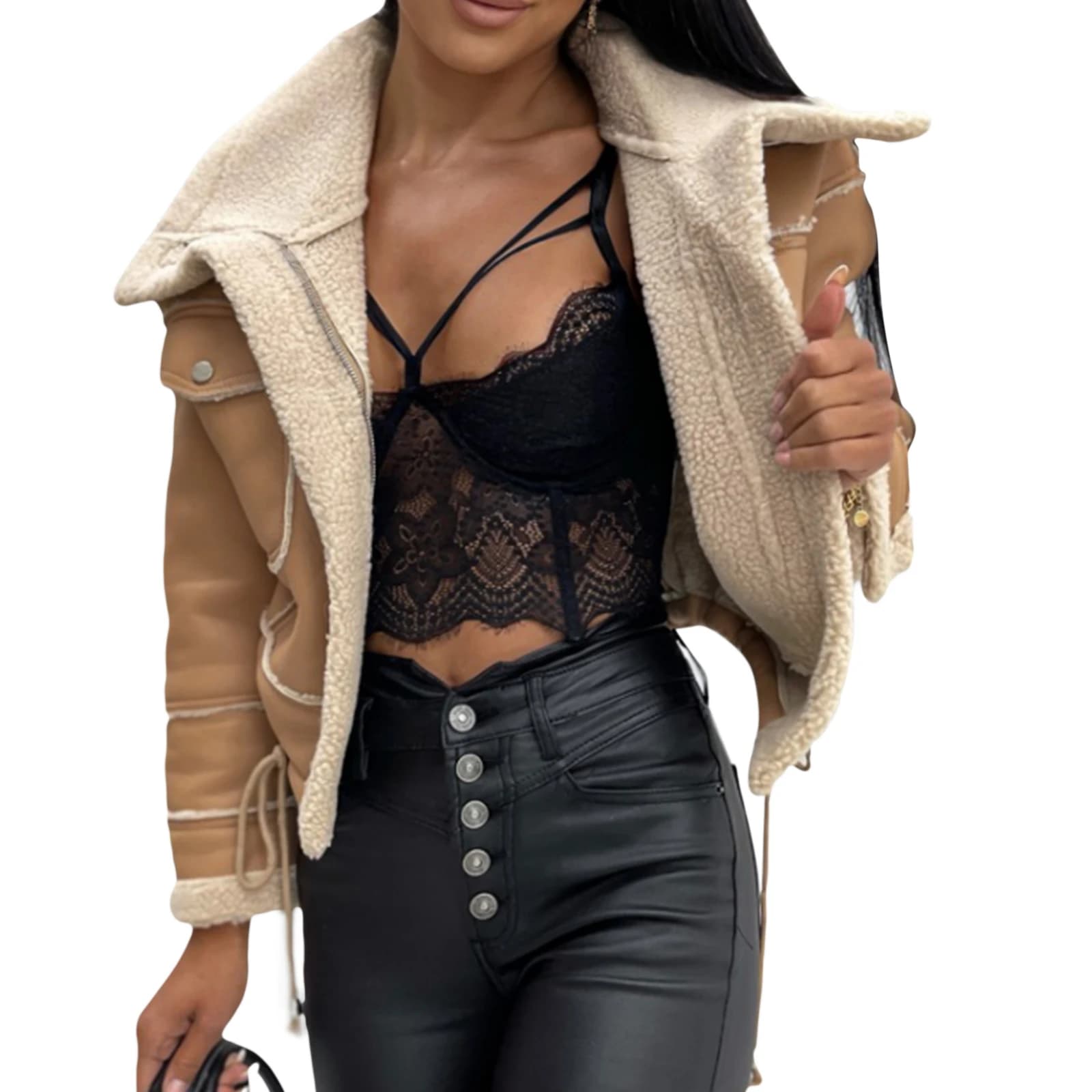 Veste à Manches sulfavec Fermeture Éclair pour Femme, Manteau de Rue, Patchwork, Vêtements d'Extérie