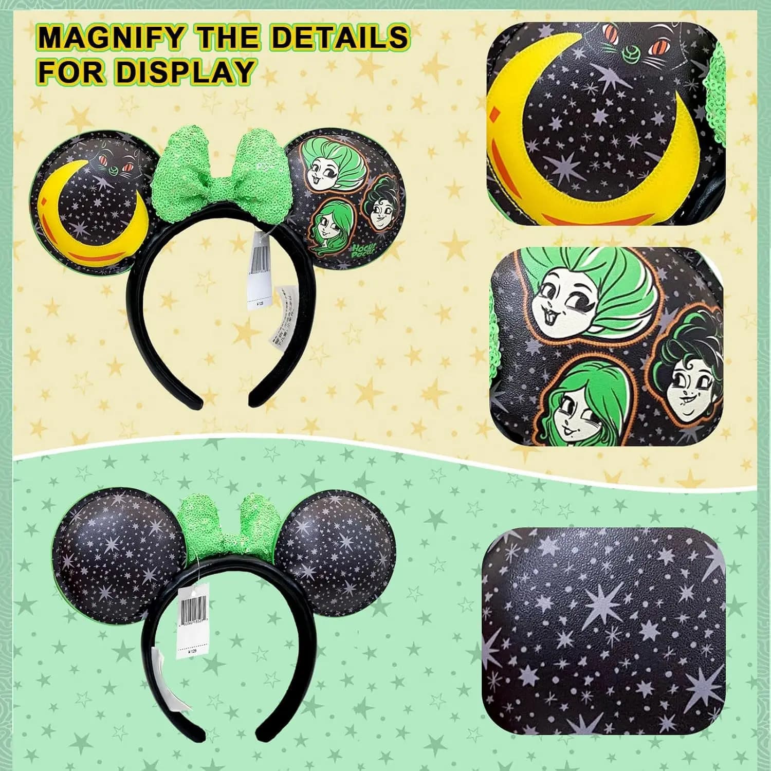 Serre-tête Mickey Mouse avec oreilles en PU et nœud, accessoire de cheveux pour Noël, Halloween, fêt