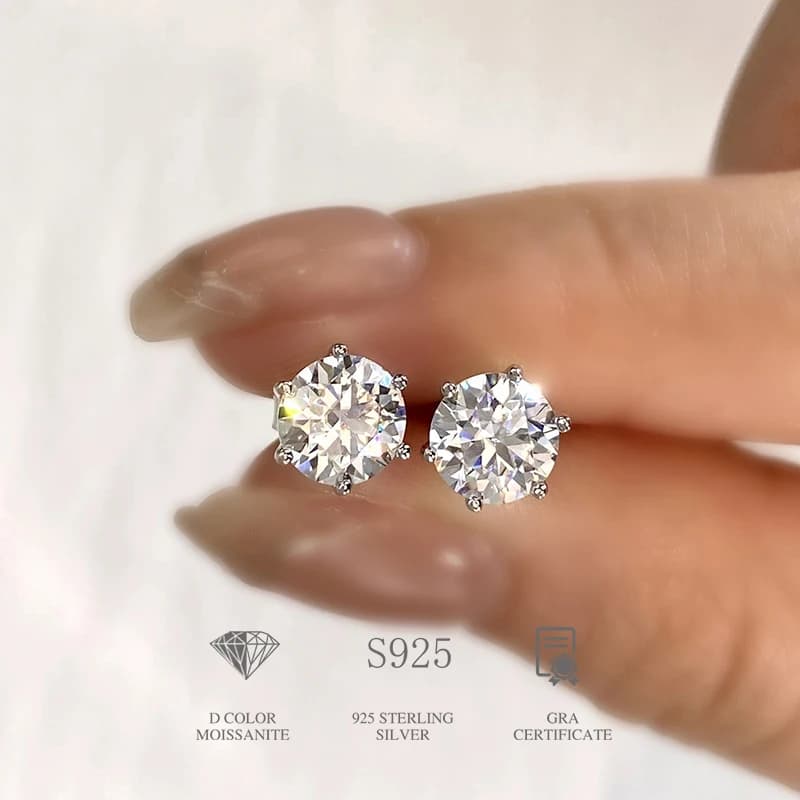 DW 0.1ct-2ct D couleur certifié Moissanite boucles d'oreilles laboratoire créé diamant 925 en argent