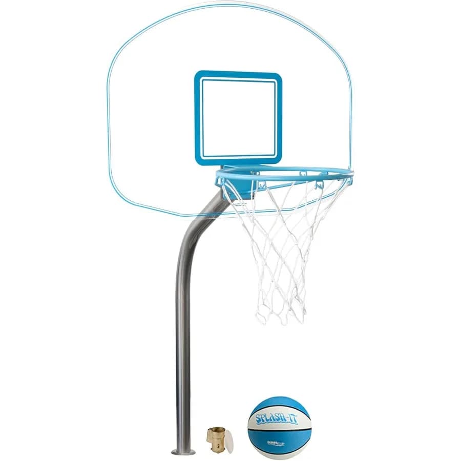 Cerceau de basket-ball au bord de piscine Clear Hoop Jr. monté sur le pont avec ballon, ancre en lai