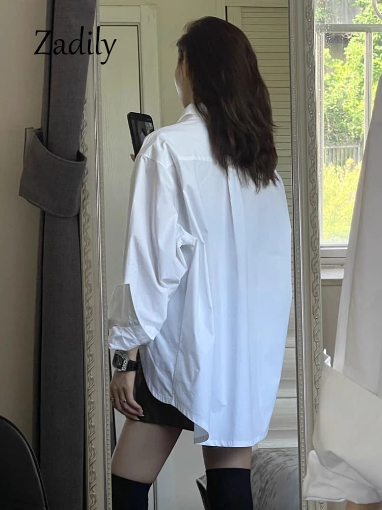 Zadily automne 2025 décontracté ample manches longues blanc chemise longue minimaliste surdimensionn