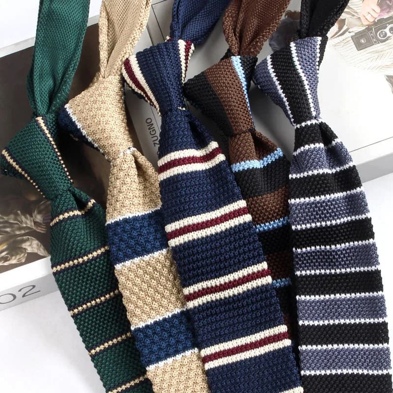 Cravates en tricot rayées pour hommes, cravate étroite rétro en tricot, style coréen, cravate décont