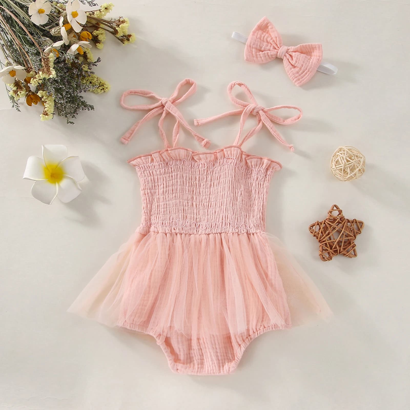 Barboteuse à Épaules Dénudées pour Bébé Fille, Robe Tutu Brodée Florale, Combinaison avec Ourlet en 