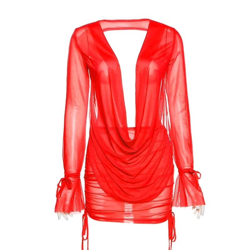 Y2K-Mini robe en maille à col en V profond pour femmes, tenue de soirée, ensemble deux pièces, voir 