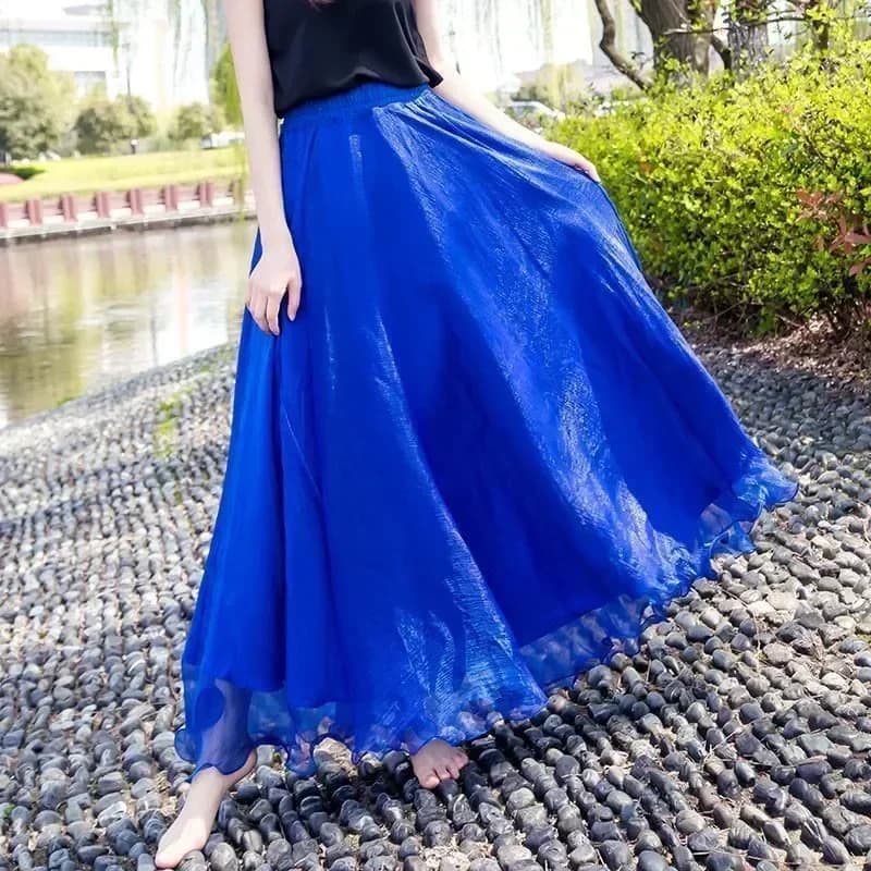 Longue jupe portefeuille en mousseline de soie plissée pour femmes, tenue de plage, taille haute, pl