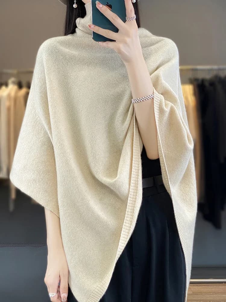 Châle en laine mérinos 100% pour femme, pull à col roulé, doux et chaud, tricoté, style coréen, vête