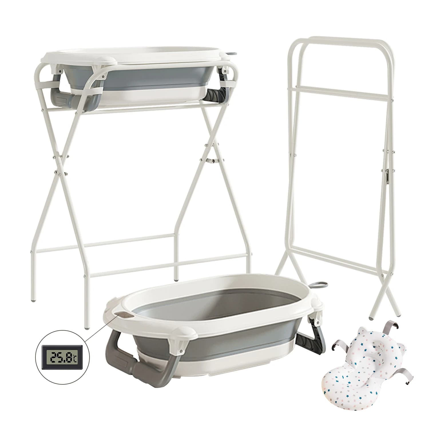 Baignoire pour bébé 3 en 1 avec support, baignoire pliable pour nouveau-né à tout-petit avec thermom