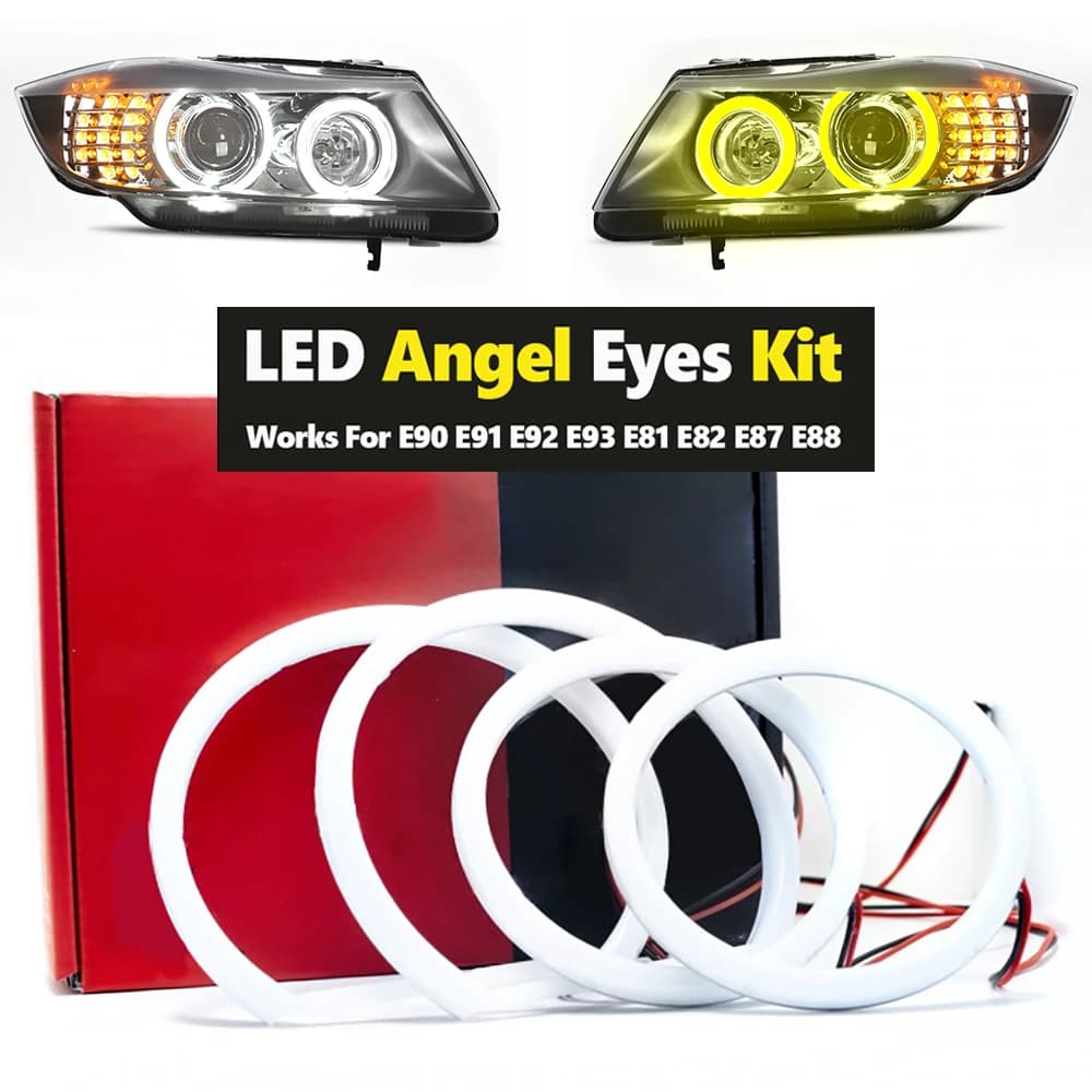 Lampes en forme d'yeux d'ange pour BMW, 2 x(131MM + 106MM) LED double couleur, anneaux en coton, SMD