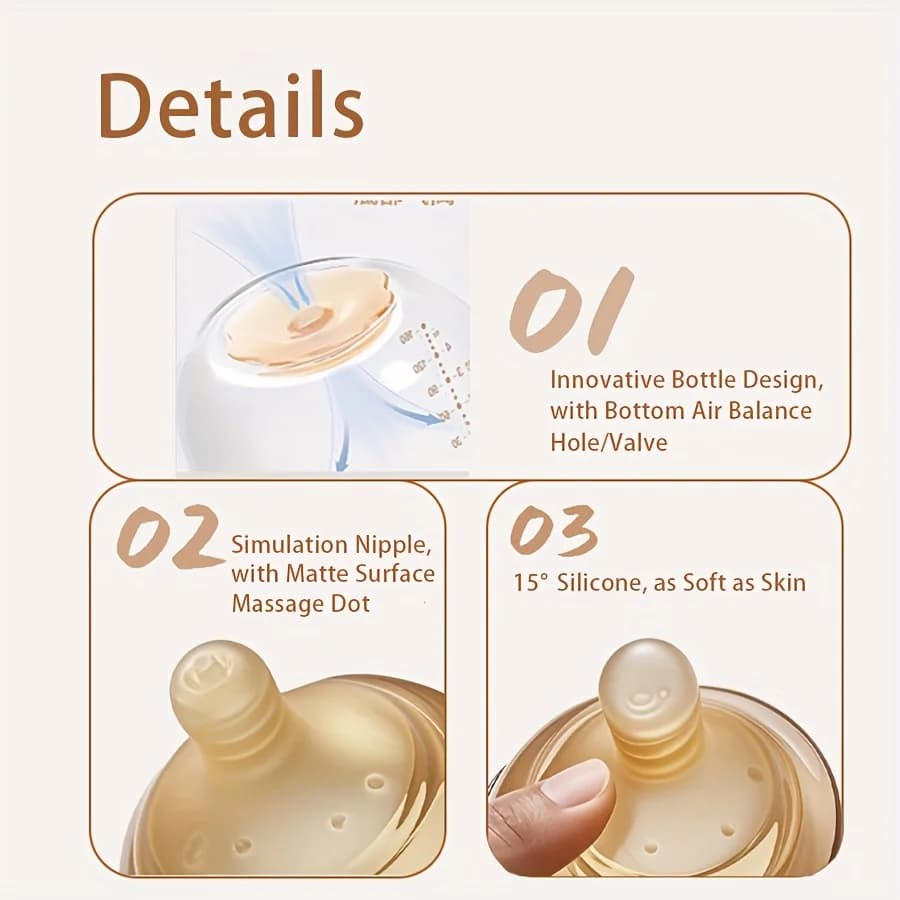 Biberons en verre borosilicate de 4oz,8oz, biberon à col large avec trou/vanne d'équilibre de l'air 