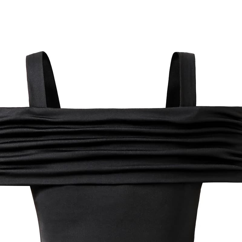 Robe d'été noire pour filles, couleur unie, écharpe, manches courtes, froncée, à plusieurs niveaux, 