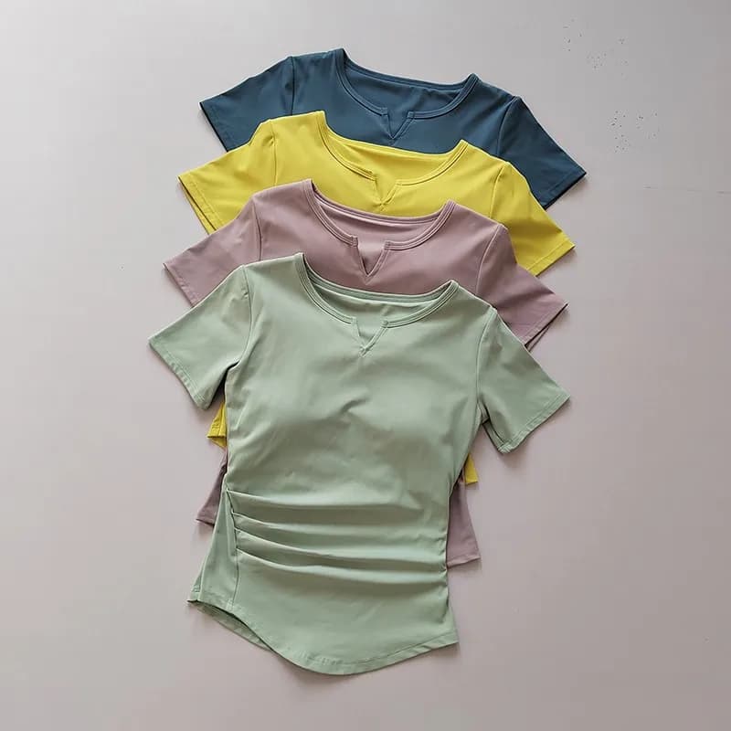 Chemises de sport pour femmes, T-shirt de Yoga à manches courtes, rembourré, serré, d'entraînement, 