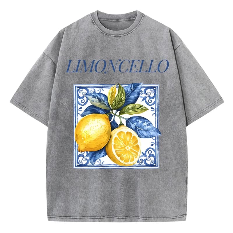 Limoncello impression lavé T-Shirts femmes coton T-Shirts col rond confortable en détresse Streetwea