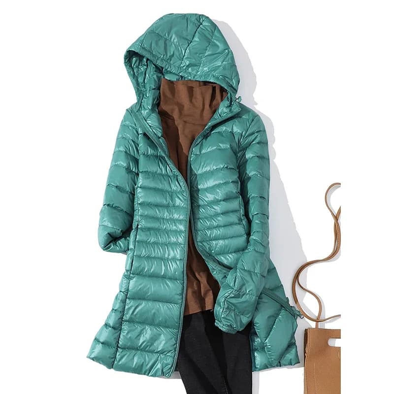 Veste bouffante ultralégère en duvet de canard pour femme, manteau chaud et Portable à capuche, coup