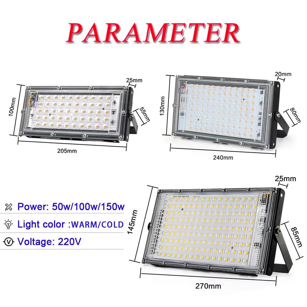 Projecteur LED extérieur 50W 100W 150W 220V projecteur étanche intérieur LED Spot extérieur lampadai