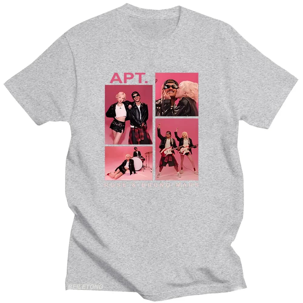 APT ROSÉ & Bruno Mars T-Shirt unisexe Couple Harajuku esthétique T-shirt à manches courtes col rond 