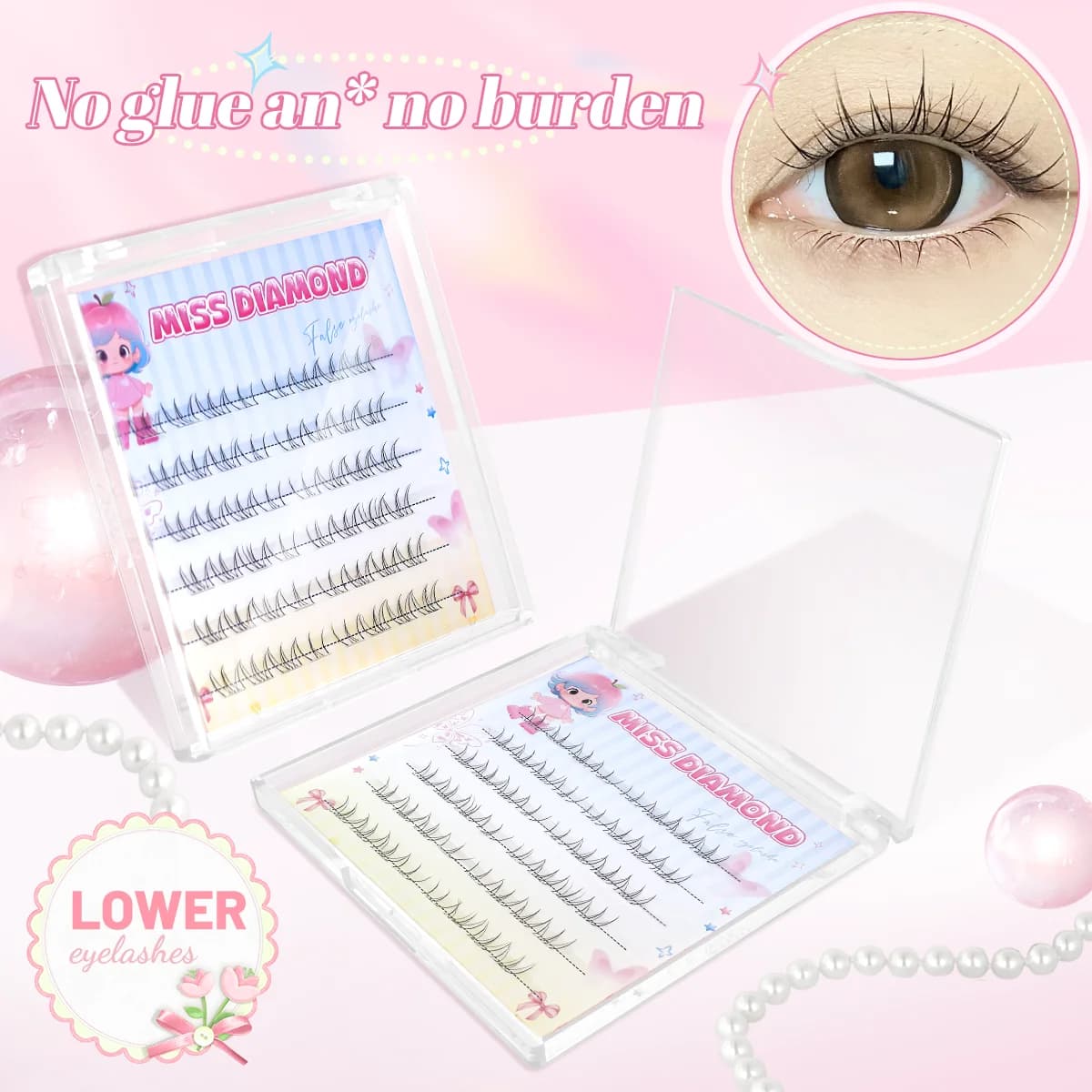 Nouveaux faux cils inférieurs autocollants 48 grappes sans tige, aspect naturel, extension individue