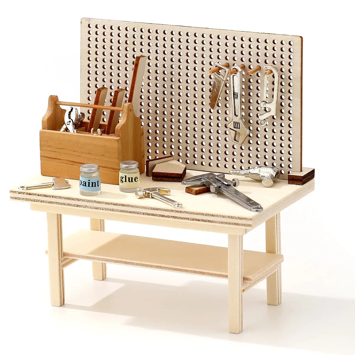 1 ensemble de mini-bancs de travail en bois pour maison de poupée, kit d'outils d'atelier DIY, acces