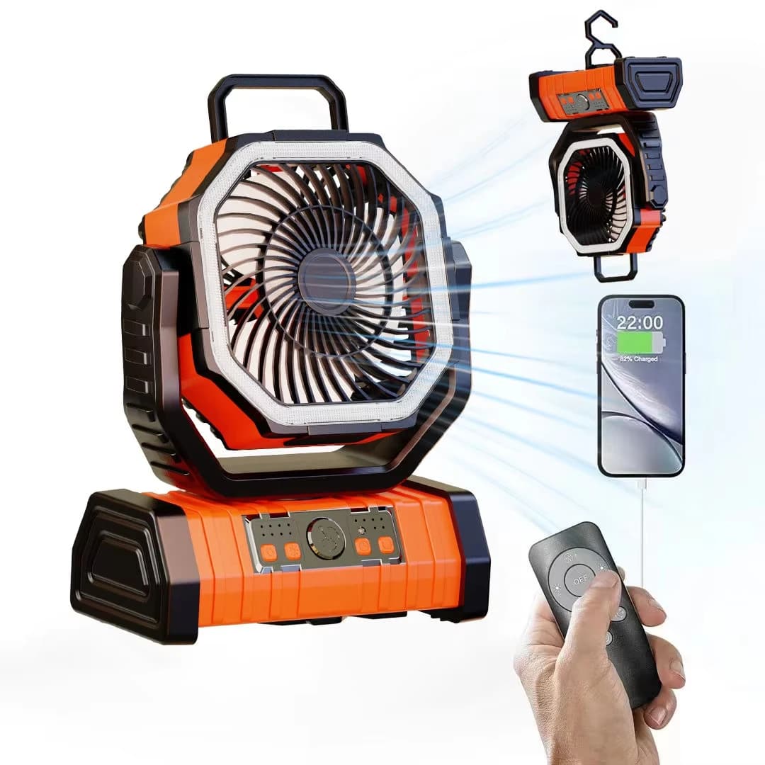 Ventilateur portatif à piles de 20000mAh, Rechargeable, pour bureau/Camping, avec lumière LED et cro