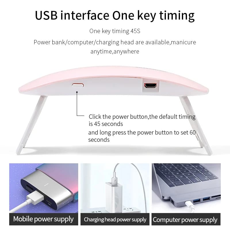 Mini lampe à ongles UV lumière LED vernis Gel durci rose blanc sèche-ongles Machine Portable USB UV 