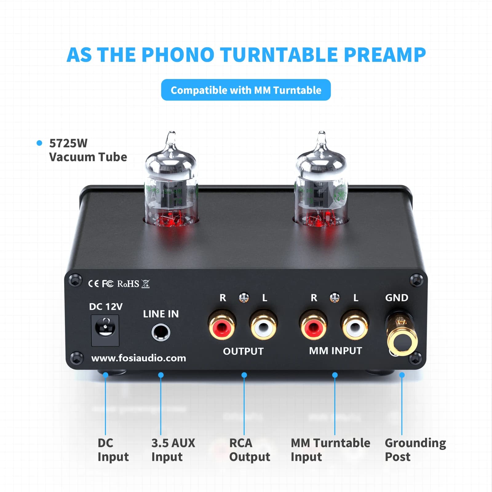 Préamplificateur Phono Fosi Audio pour Platine Phonographe avec Amplificateur à Tubes à Vide HiFi BO
