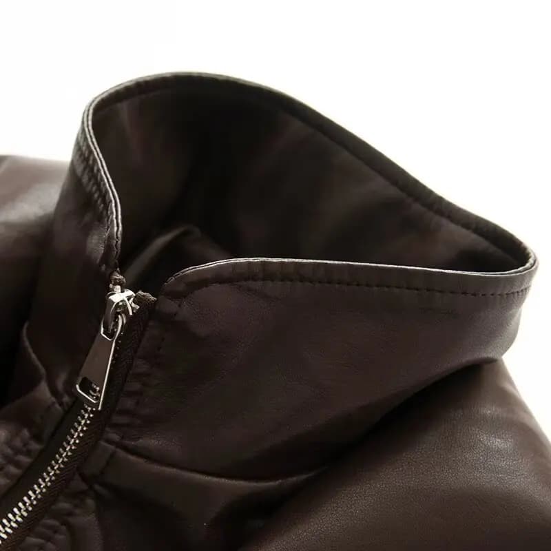 Veste en cuir Pu pour femme, manteau chaud marron avec fermeture éclair, décontracté, revers, taille