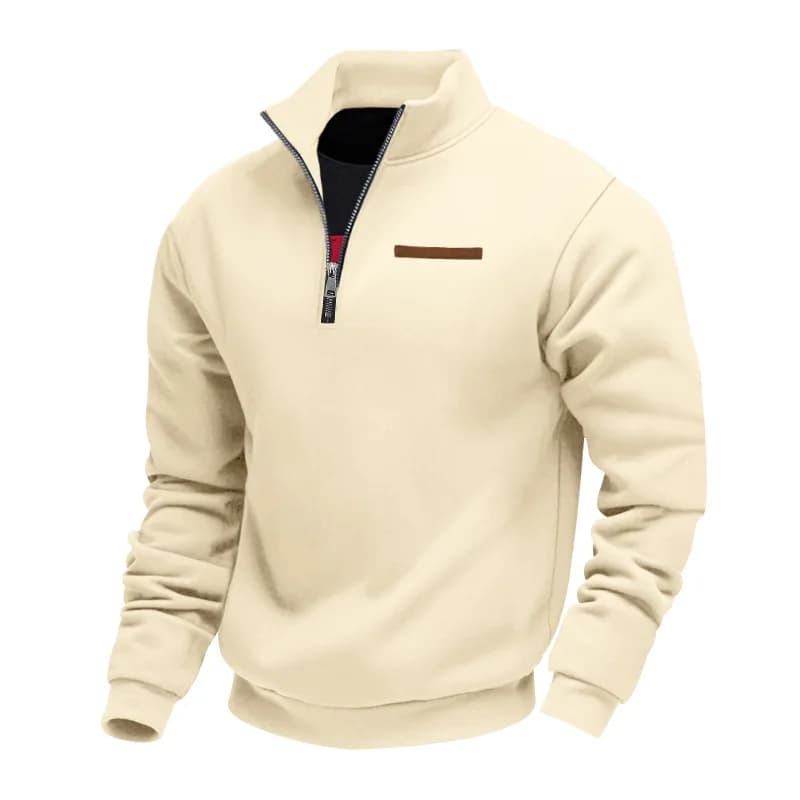Pull américain à manches longues en polaire lourde pour homme, demi-fermeture éclair, ample, col mon